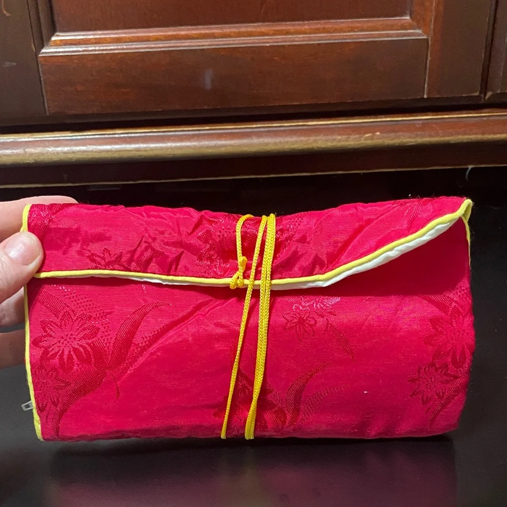 Vintage Red satin travel jewelry wrap